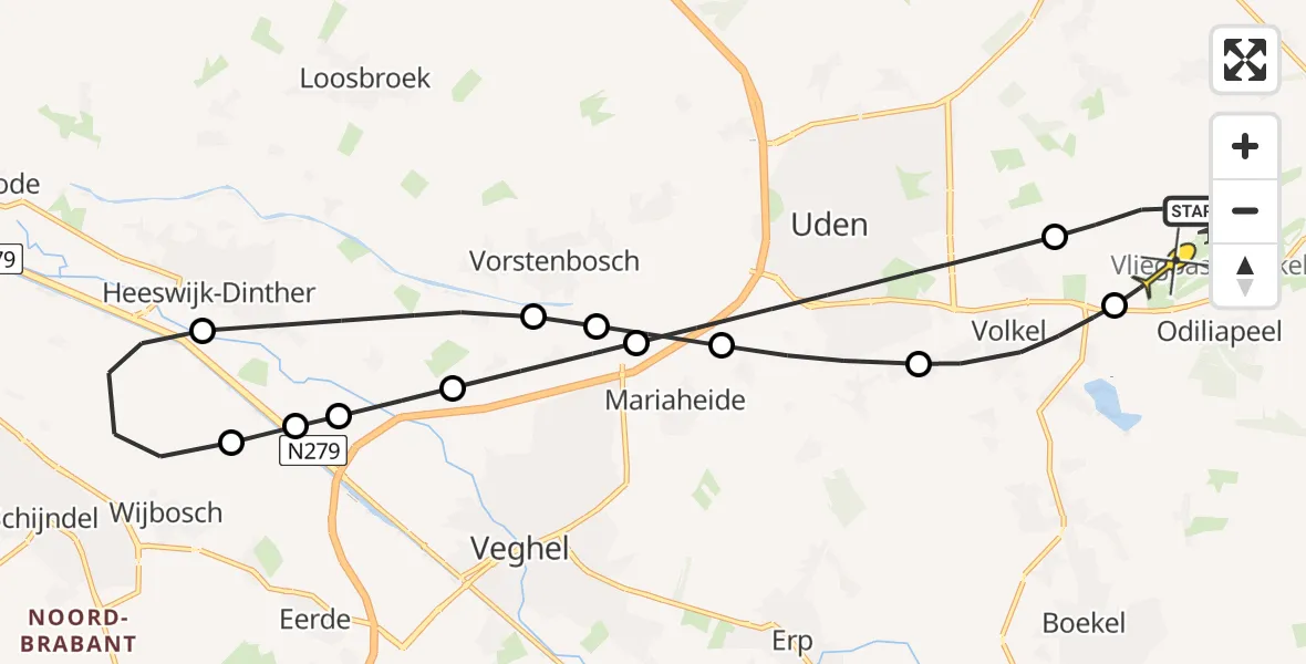 Routekaart van de vlucht: Lifeliner 3 naar Vliegbasis Volkel, Zeelandsedijk