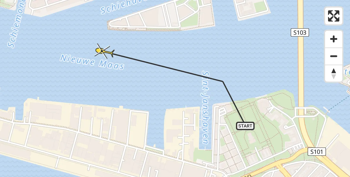 Routekaart van de vlucht: Traumahelikopter naar Rotterdam, Lloydkade