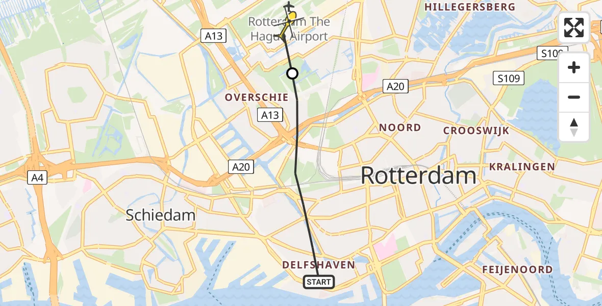 Routekaart van de vlucht: Lifeliner 2 naar Rotterdam The Hague Airport, Allard Piersonstraat