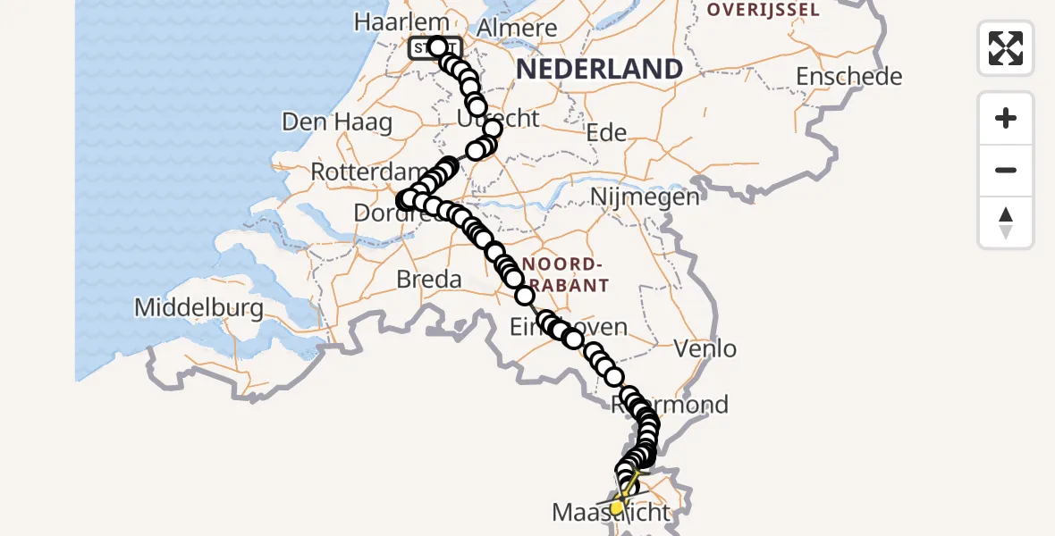 Routekaart van de vlucht: Politiehelikopter naar Maastricht Aachen Airport, Thermiekstraat