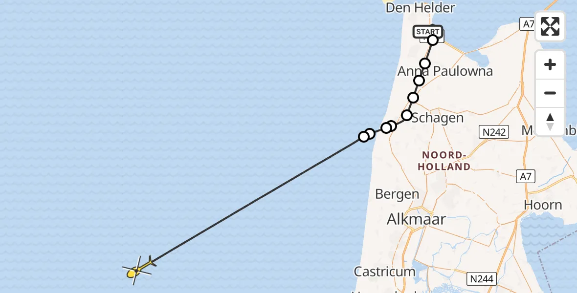 Routekaart van de vlucht: Kustwachthelikopter naar Oostoeverweg