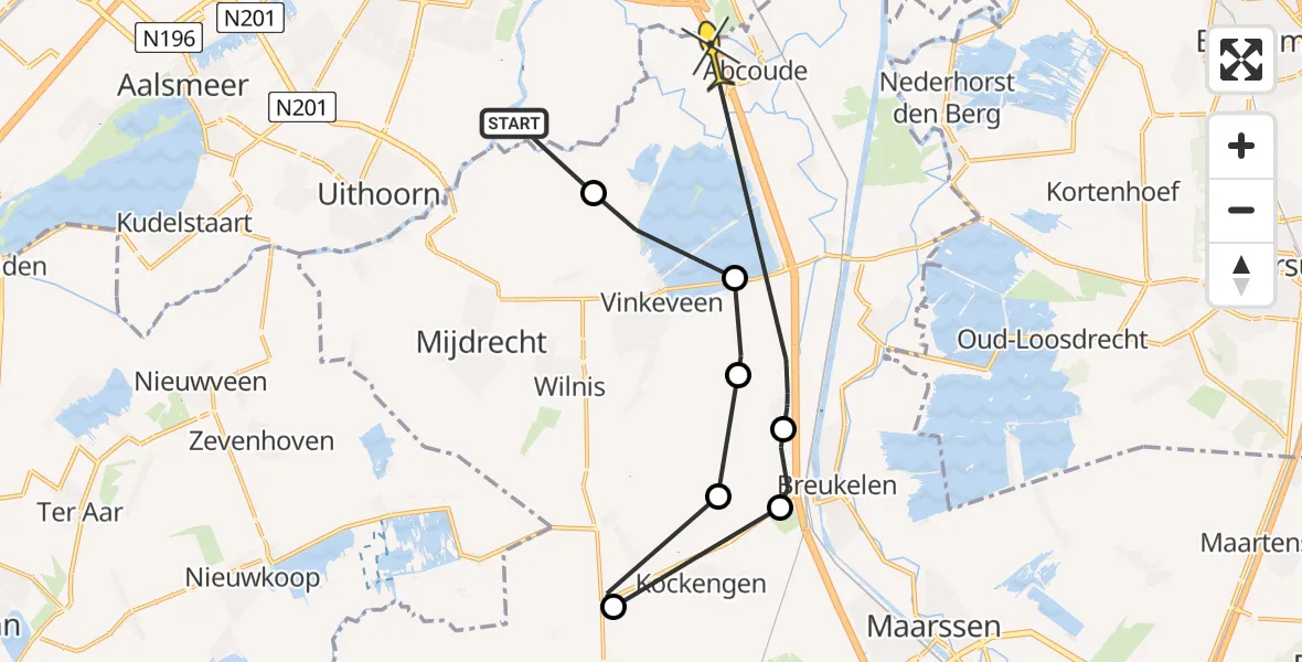 Routekaart van de vlucht: Politieheli naar Abcoude, Botsholsedwarsweg