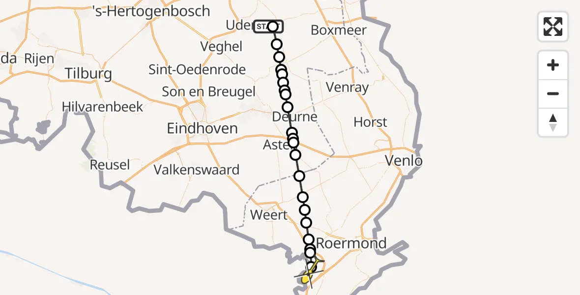 Routekaart van de vlucht: Lifeliner 3 naar Stevensweert, Zeelandsedijk