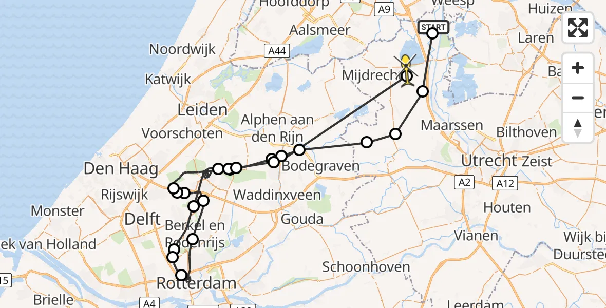 Routekaart van de vlucht: Politieheli naar Vinkeveen, Indijkweg