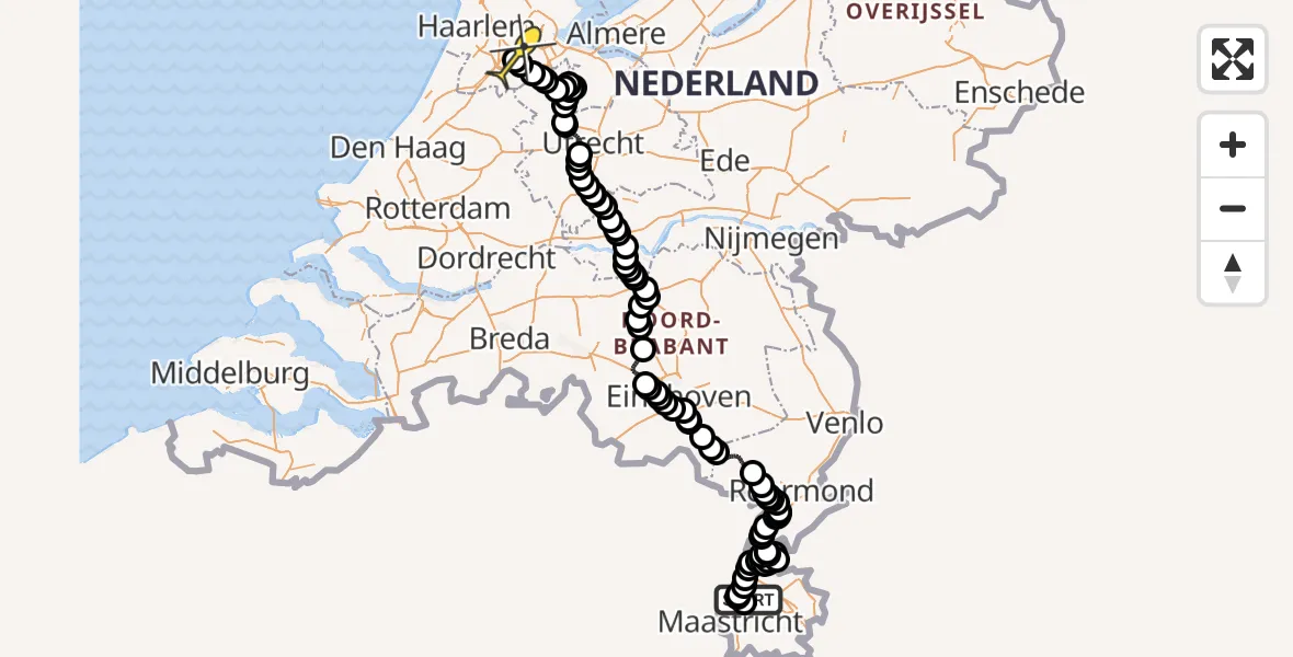 Routekaart van de vlucht: Politieheli naar Schiphol, Bamfordweg