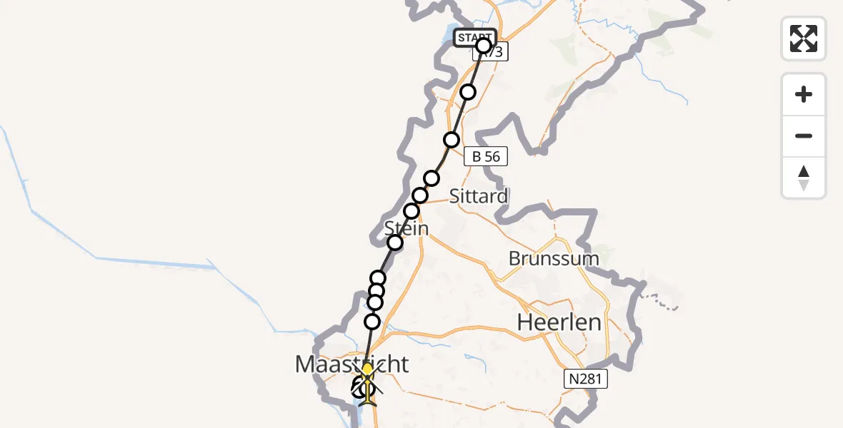 Routekaart van de vlucht: Lifeliner 3 naar Maastricht UMC+, Maasbrachterweg