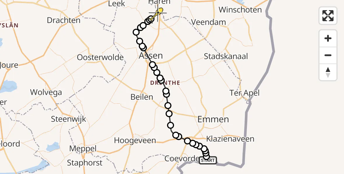 Routekaart van de vlucht: Lifeliner 4 naar Groningen Airport Eelde, Klaassensweg