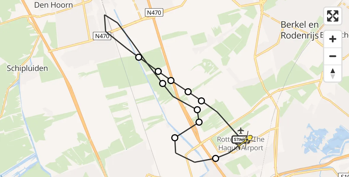 Routekaart van de vlucht: Lifeliner 2 naar Rotterdam The Hague Airport, Schieveense polder