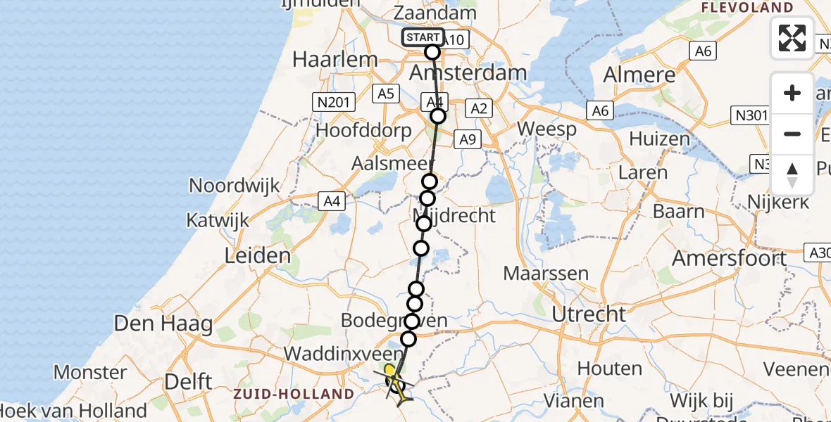 Routekaart van de vlucht: Lifeliner 1 naar Haastrecht, Kompasweg