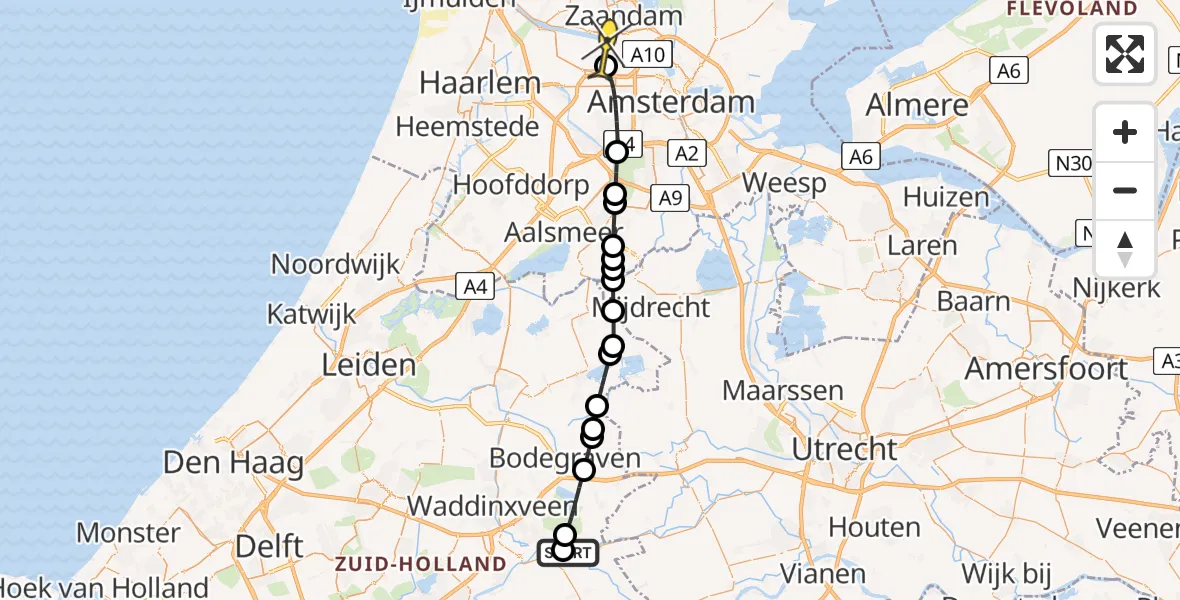 Routekaart van de vlucht: Lifeliner 1 naar Amsterdam Heliport, Steinse Tiendweg