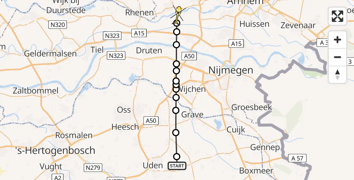 Routekaart van de vlucht: Lifeliner 3 naar Randwijk, Millsebaan