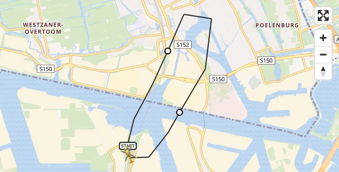 Vluchtroute Traumahelikopter van Amsterdam Heliport naar Amsterdam Heliport