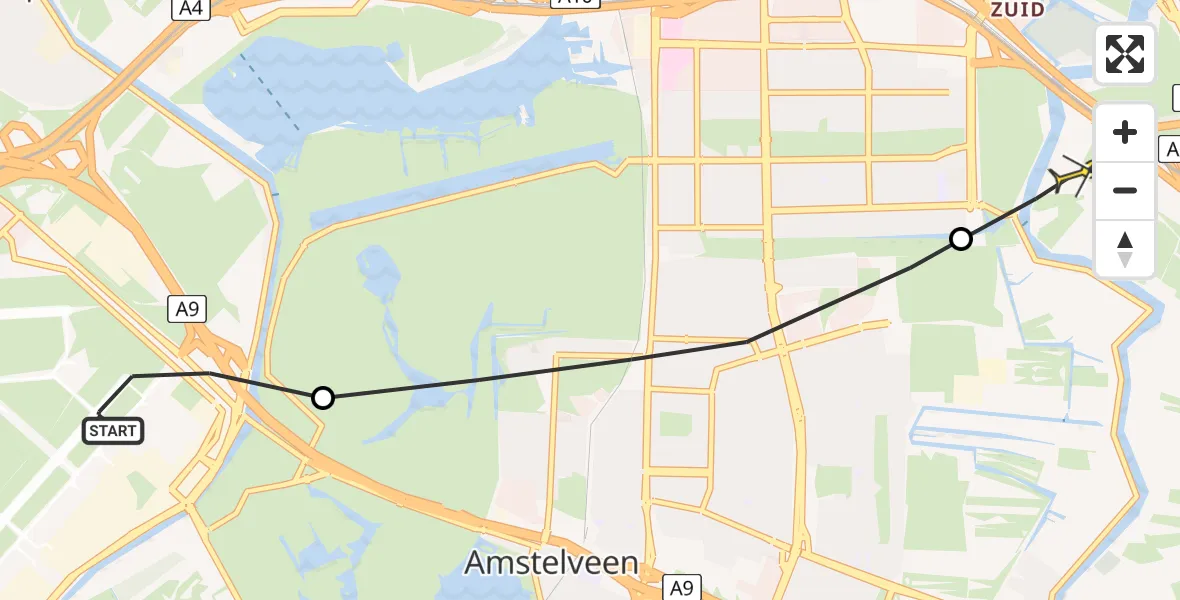 Routekaart van de vlucht: Politieheli naar Amsterdam, Schipholweg