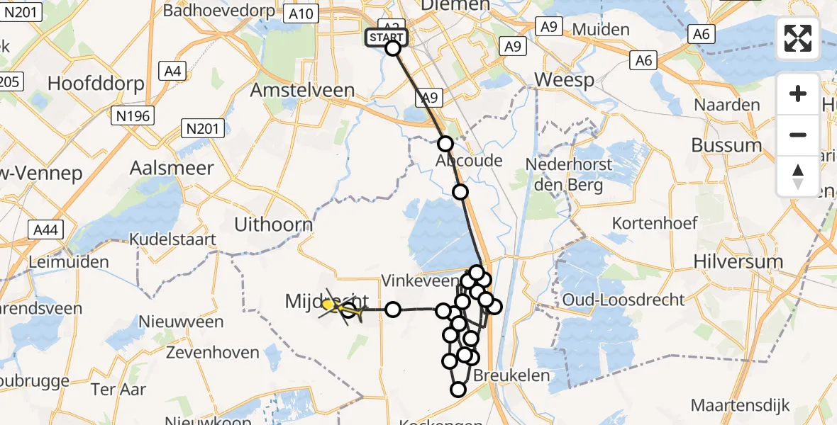 Routekaart van de vlucht: Politieheli naar Mijdrecht, O.G. Zeldenrust