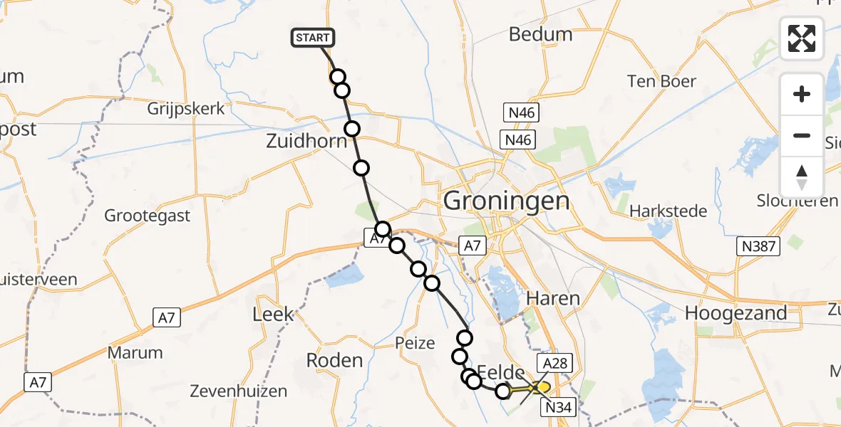 Routekaart van de vlucht: Lifeliner 4 naar Groningen Airport Eelde, Jensemaweg