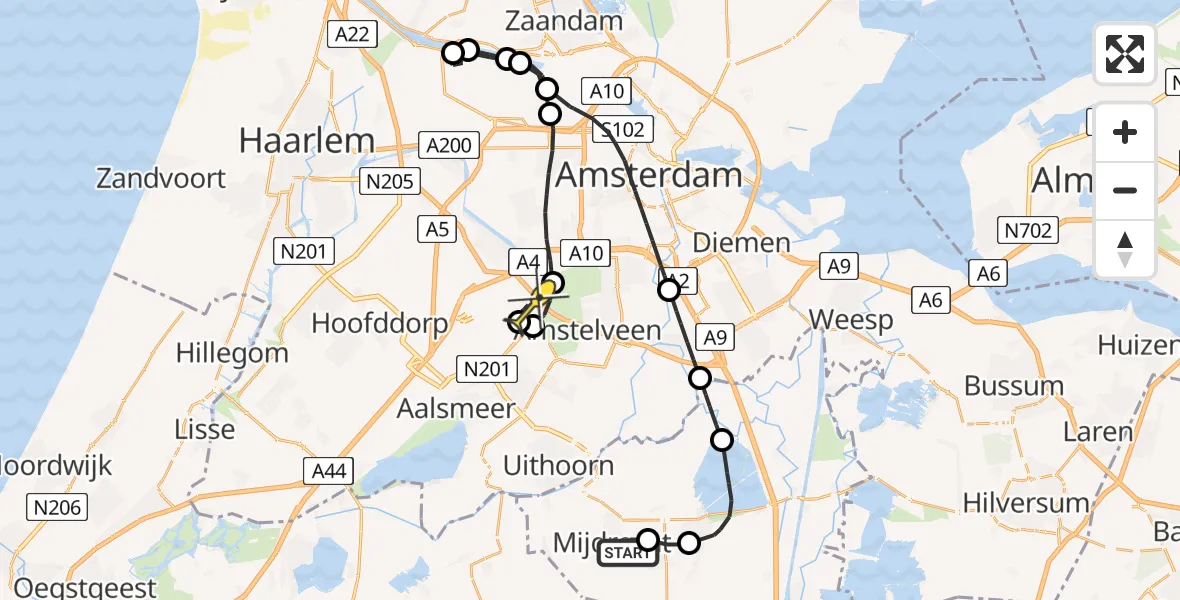 Routekaart van de vlucht: Politieheli naar Schiphol, Mijdrechtse dwarsweg