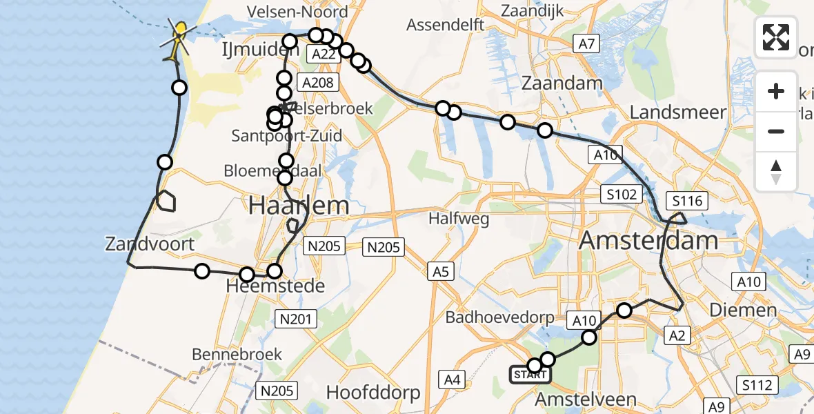 Routekaart van de vlucht: Politieheli naar IJmuiden, Loevesteinse Randweg