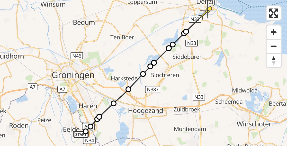 Routekaart van de vlucht: Lifeliner 4 naar Farmsum, Loodweg