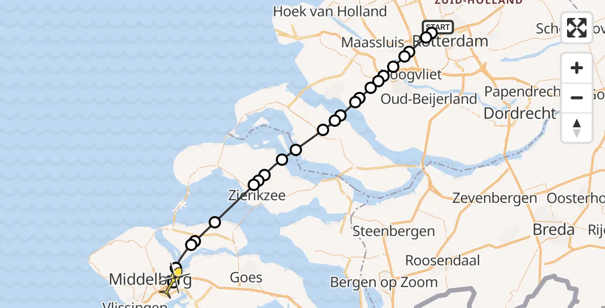 Routekaart van de vlucht: Lifeliner 2 naar Nieuw- en Sint Joosland, Van der Duijn van Maasdamweg