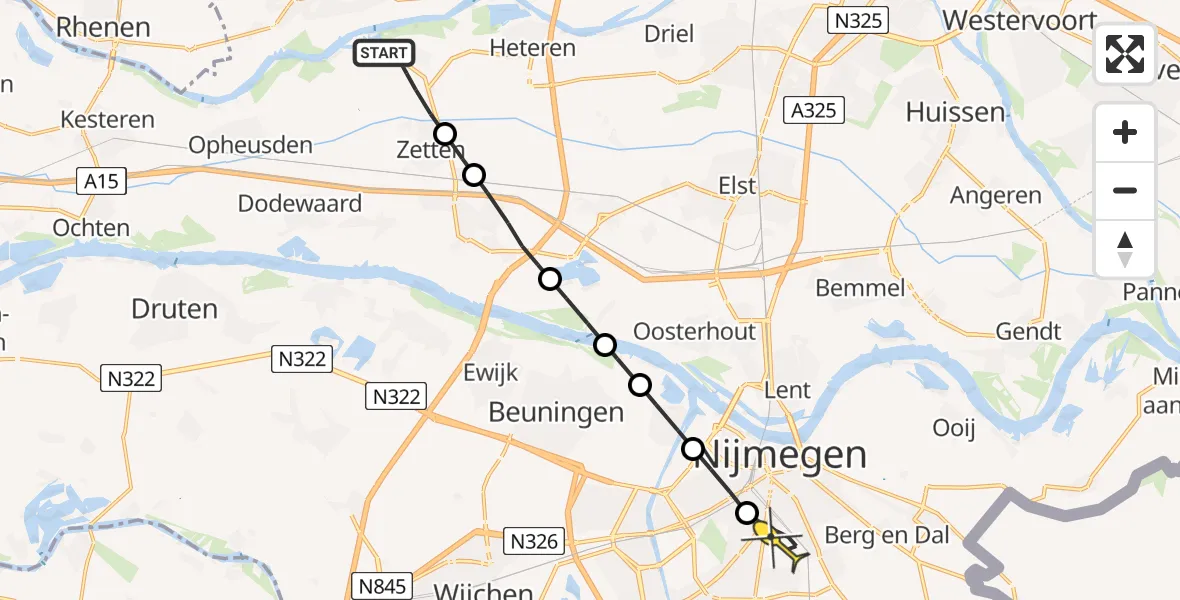 Routekaart van de vlucht: Lifeliner 3 naar Radboud Universitair Medisch Centrum, Knoppersweg