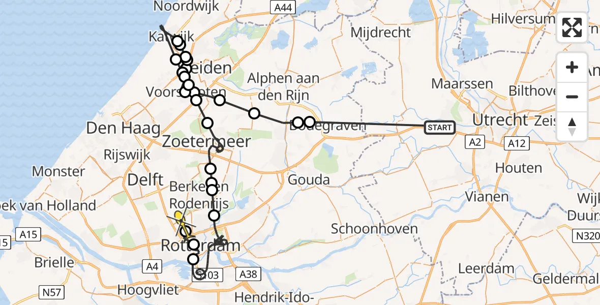 Routekaart van de vlucht: Politieheli naar Rotterdam The Hague Airport, Dammekade