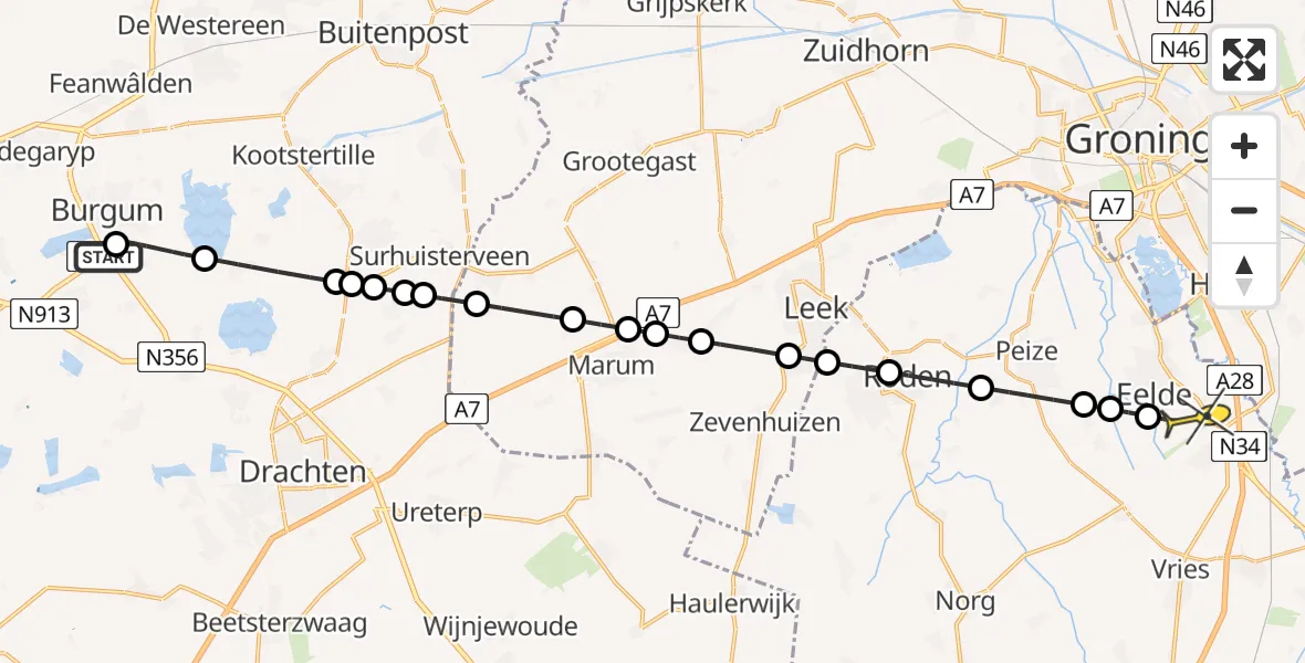 Routekaart van de vlucht: Lifeliner 4 naar Groningen Airport Eelde, Solcamastraat