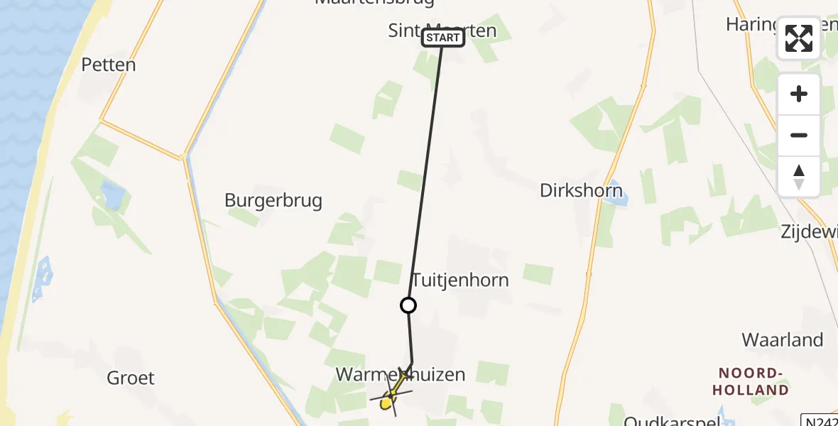 Routekaart van de vlucht: Ambulancehelikopter naar Warmenhuizen, Heemtweg