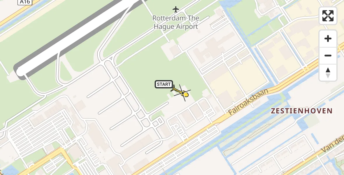 Routekaart van de vlucht: Politiehelikopter naar Rotterdam The Hague Airport, Fairoaksbaan