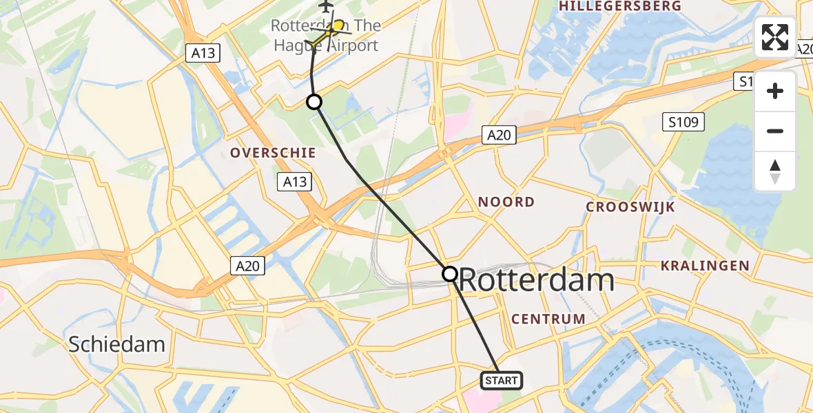 Routekaart van de vlucht: Lifeliner 2 naar Rotterdam The Hague Airport, Statenweg