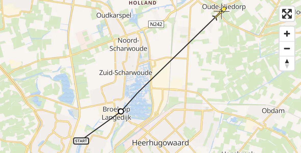 Routekaart van de vlucht: Ambulanceheli naar Oude Niedorp, Eilandpad