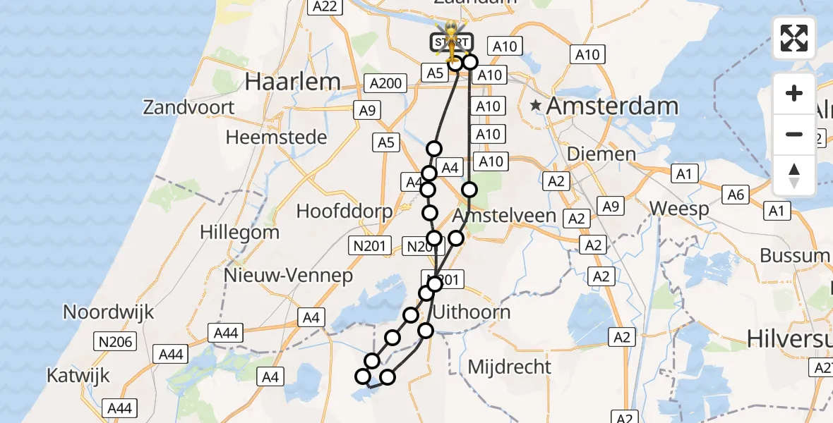 Routekaart van de vlucht: Lifeliner 1 naar Amsterdam Heliport, Westhavenweg