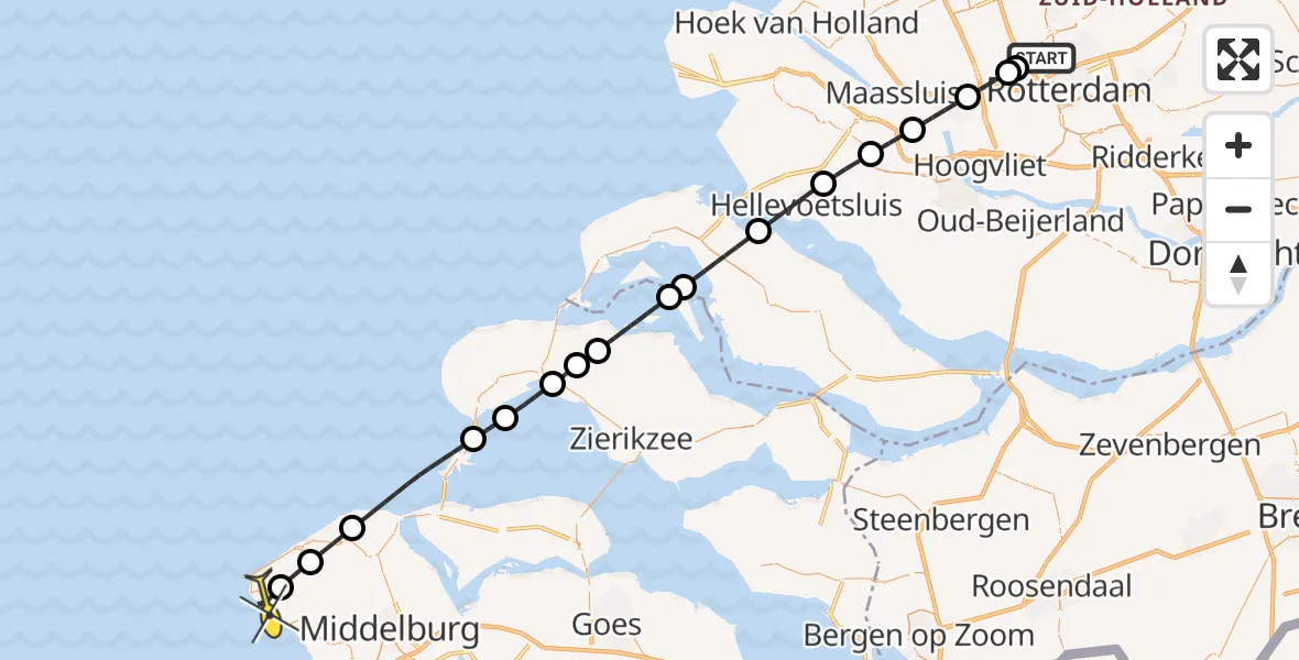 Routekaart van de vlucht: Lifeliner 2 naar Westkapelle, Zaventembaan