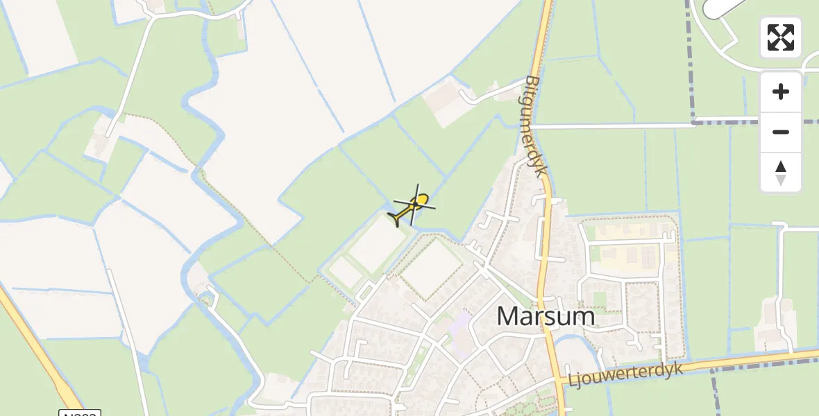Vluchtroute Ambulancehelikopter van Marsum naar Marsum