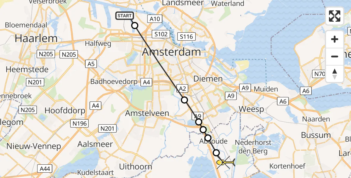 Routekaart van de vlucht: Lifeliner 1 naar Baambrugge, Westhaven
