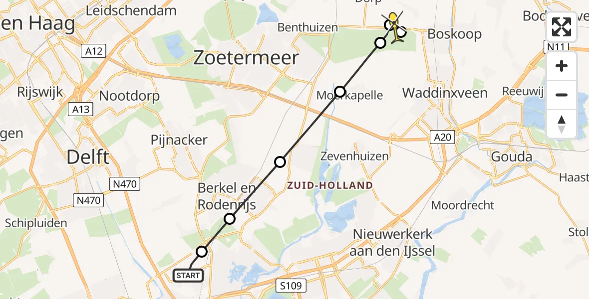 Routekaart van de vlucht: Lifeliner 2 naar Hazerswoude-Dorp, Brandenburgbaan