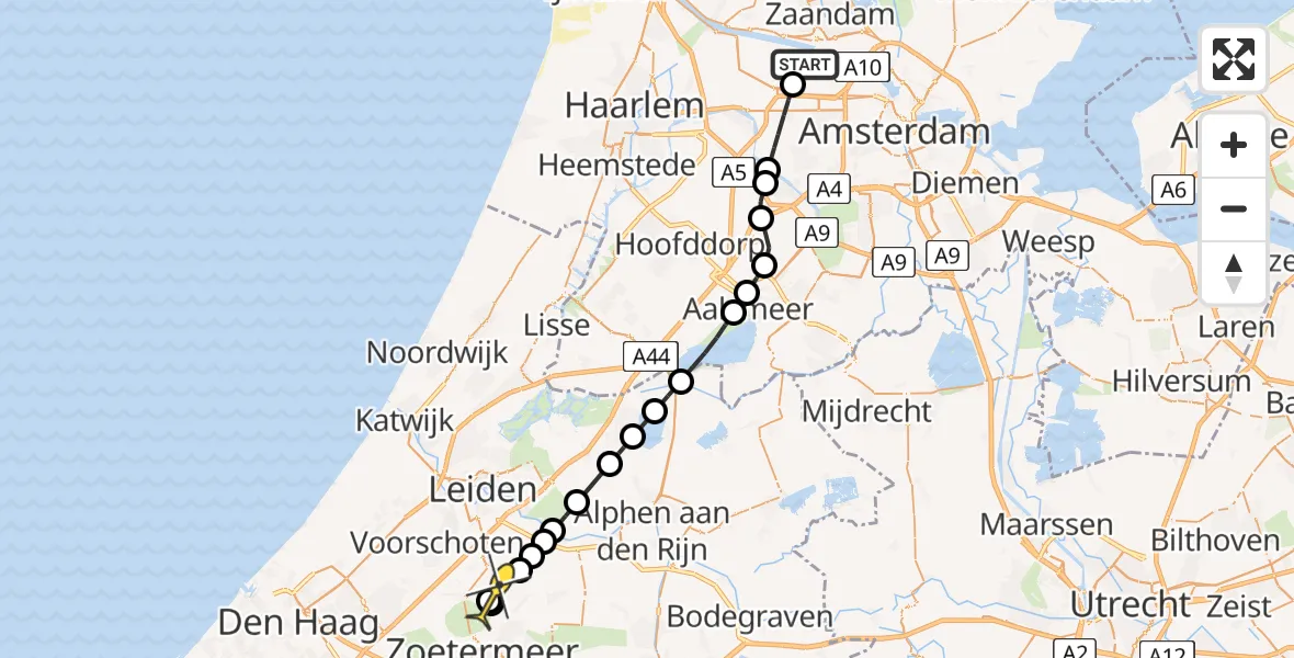 Routekaart van de vlucht: Lifeliner 1 naar Zoeterwoude, Hornweg