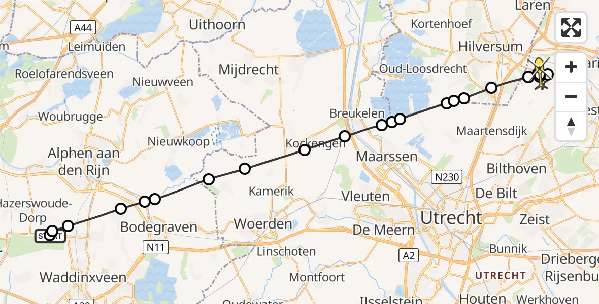 Routekaart van de vlucht: Lifeliner 2 naar Baarn, Laag Boskoop