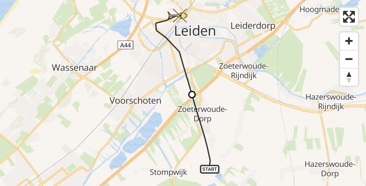 Routekaart van de vlucht: Lifeliner 1 naar Leiden, Zuidbuurtseweg