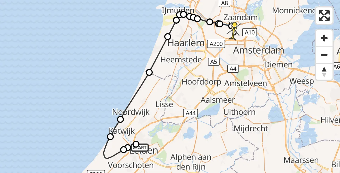 Routekaart van de vlucht: Lifeliner 1 naar Amsterdam Heliport, Spechtlaan