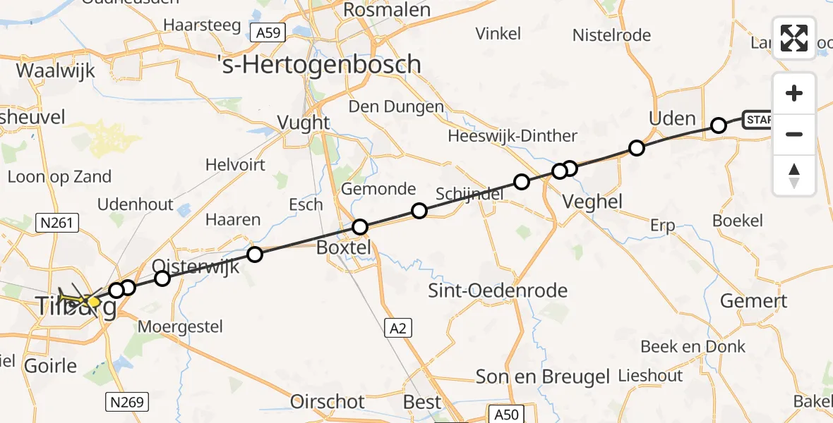 Routekaart van de vlucht: Lifeliner 3 naar Tilburg, Jagersveld