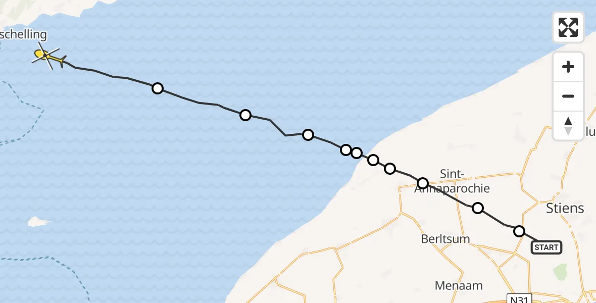 Routekaart van de vlucht: Ambulanceheli naar Formerum, Langestraat