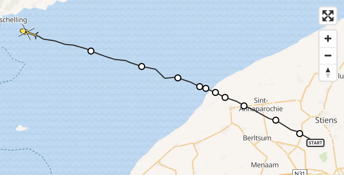 Routekaart van de vlucht: Ambulancehelikopter naar Formerum, Langestraat