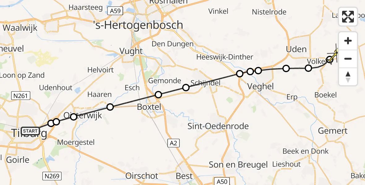 Routekaart van de vlucht: Lifeliner 3 naar Vliegbasis Volkel, Lovensekanaaldijk