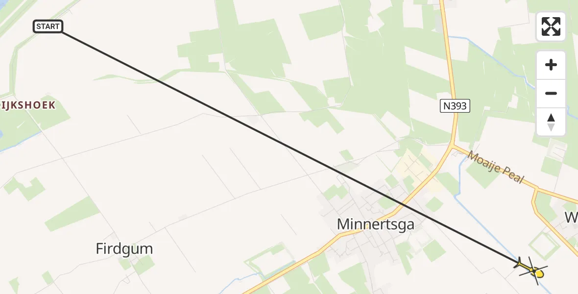Routekaart van de vlucht: Ambulancehelikopter naar Wier, Miedleane