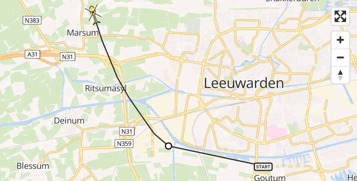 Routekaart van de vlucht: Ambulancehelikopter naar Marsum, Hendrik Algraweg