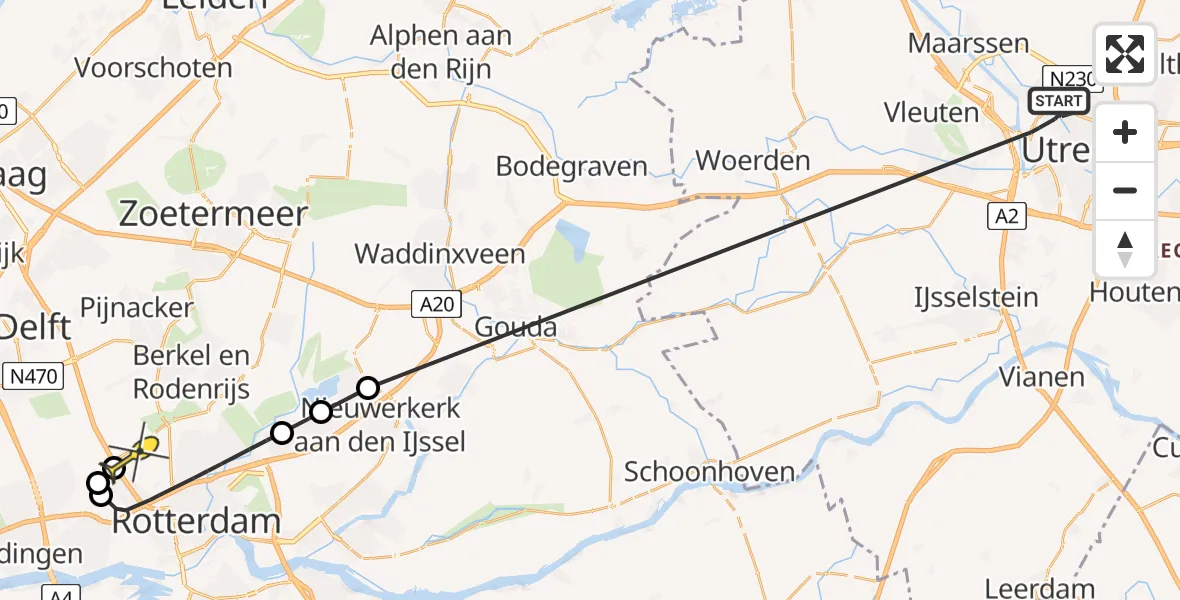 Routekaart van de vlucht: Politieheli naar Rotterdam The Hague Airport, Rhônedreef