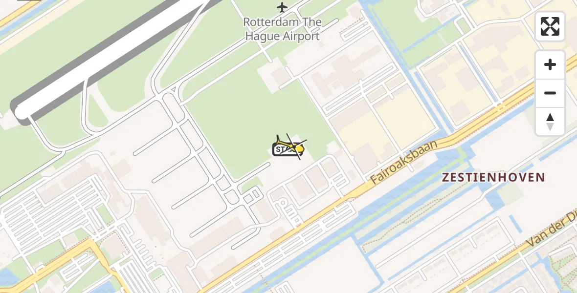 Routekaart van de vlucht: Politiehelikopter naar Rotterdam The Hague Airport, Fairoaksbaan