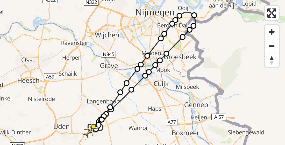 Routekaart van de vlucht: Lifeliner 3 naar Vliegbasis Volkel, Trentsedijk