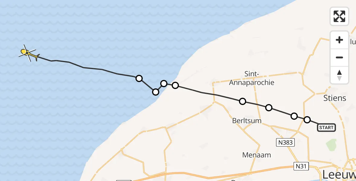 Routekaart van de vlucht: Ambulanceheli naar Formerum, Nijlânsdyk