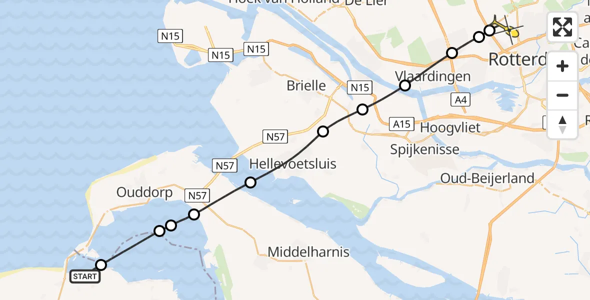 Routekaart van de vlucht: Lifeliner 2 naar Rotterdam The Hague Airport, Langendijk